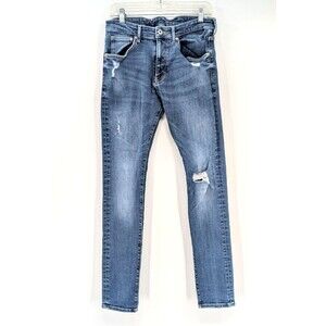 H&M Super Skinny Low Waist Distressed Medium Wash Blue Mens Jeans 29x30
